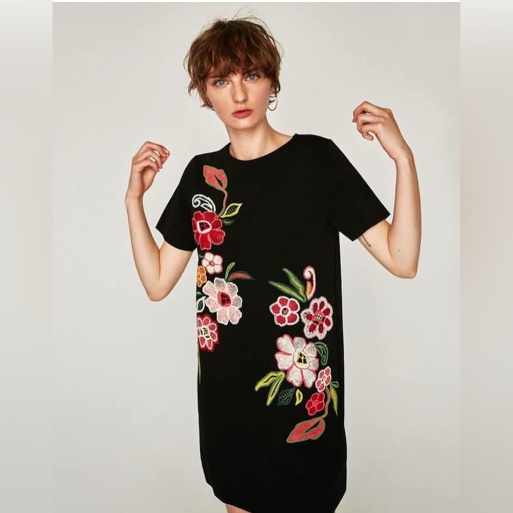 Zara Black Floral Mini Dress